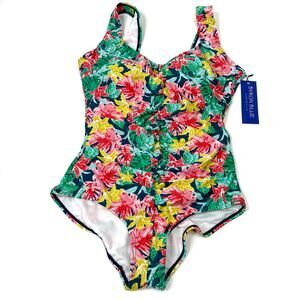 Byron Blue Australia | Floral Black Tahiti Womens 14 One Piece Swimsuit Modest